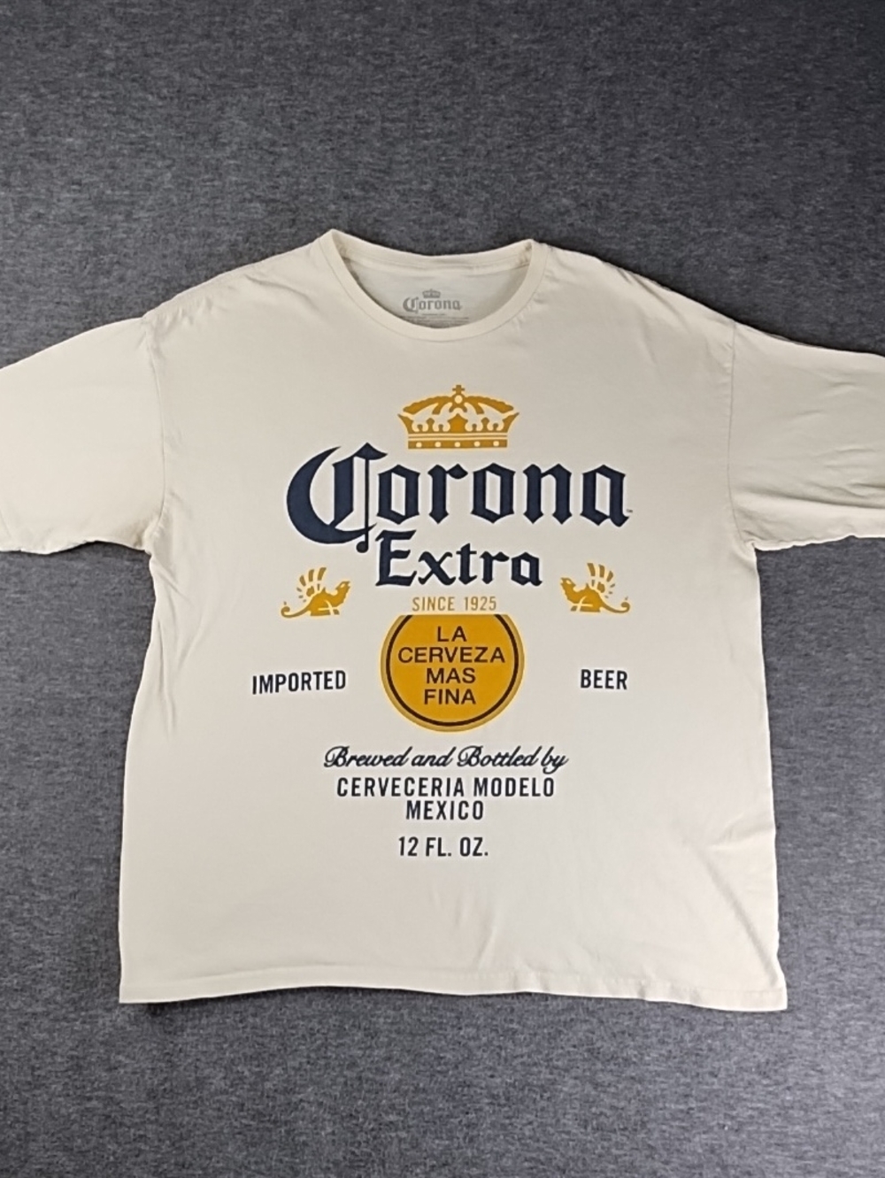 Corona Cream Short Sleeve Tee with Navy and Gold Logo